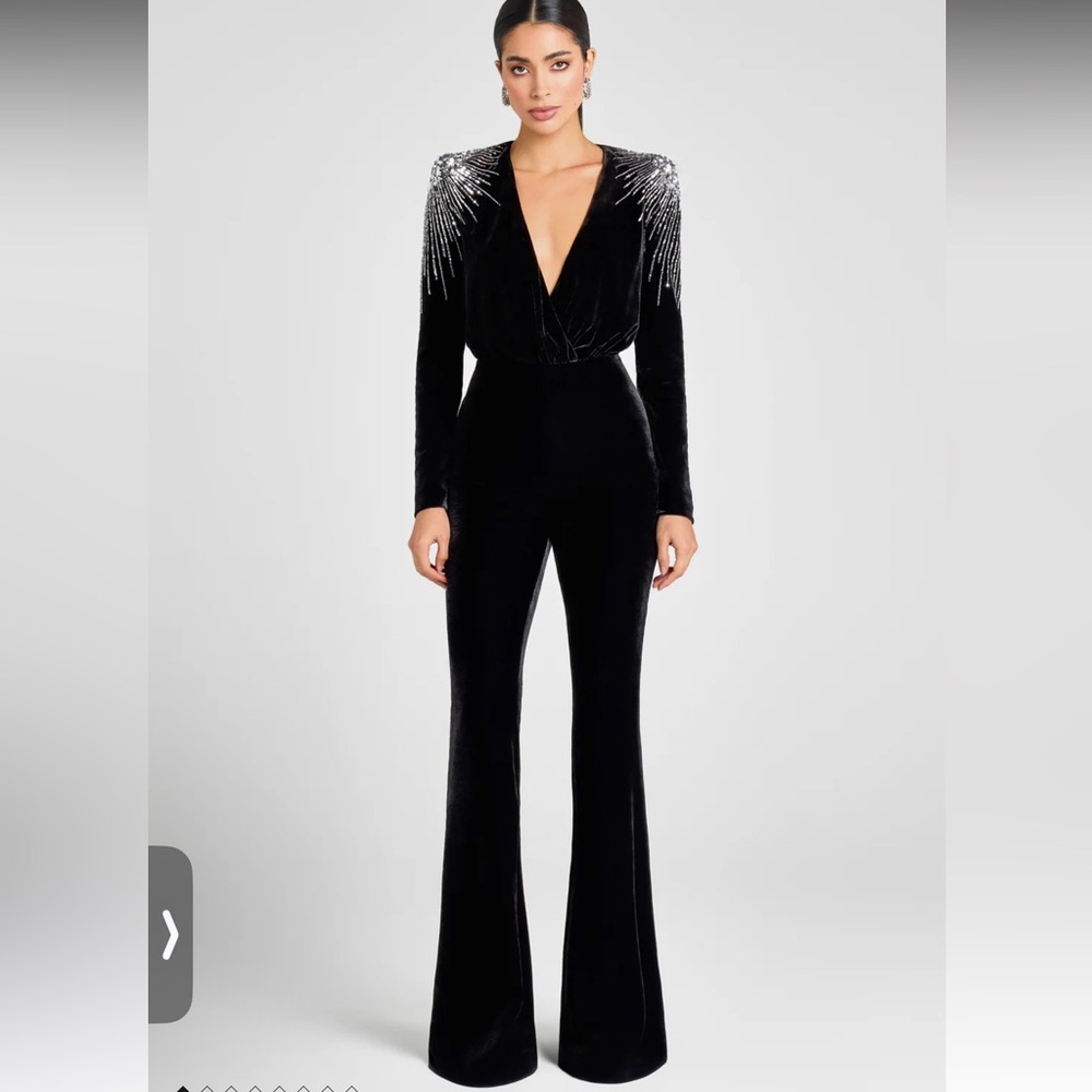 NADINE MERABI Black Velvet Giselle
Jumpsuit with Silver Detailing